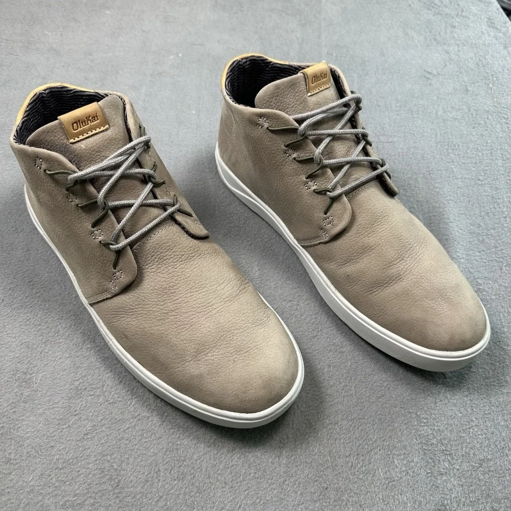 OluKai Nana Hele Chukka Boots Mens 12 Taupe Leather Shearling Lined Casual